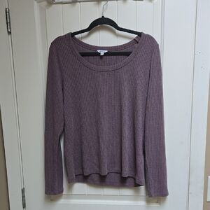 Reitmans Women's XLRibbed Scoop Neck Long Sleeve Top - Mauve Purple